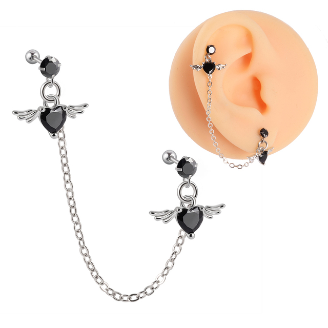 Surgical Steel CZ Gem Ear Tragus Cartilage Piercing Zircon Dangle Chain Earring Conch Ear Stud Helix Piercing Body  Jewelry