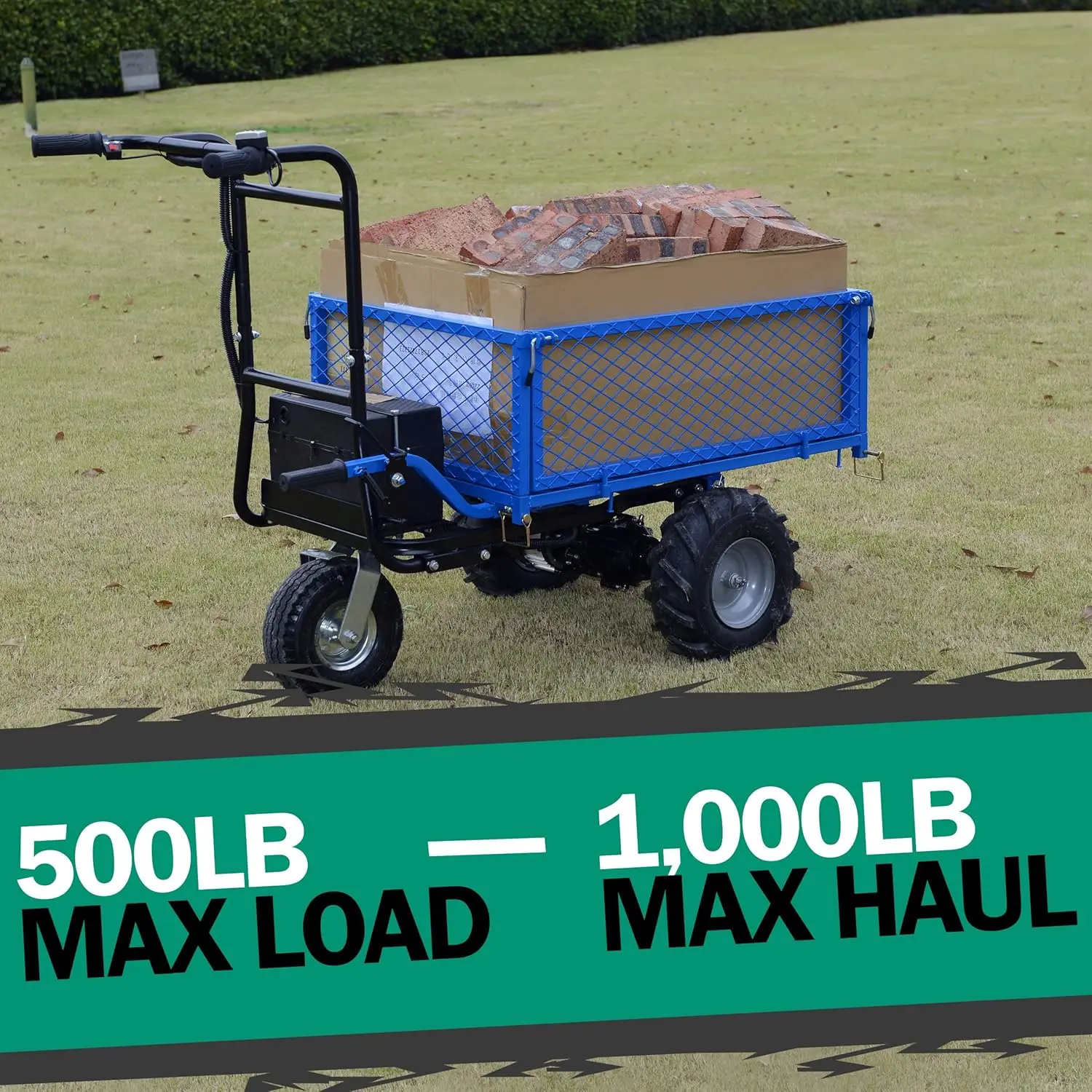Cart Hand Truck Power Wagon Super Duty Electric 500W Battery Driven Max 500Lbs Load and 1000Lbs Towing
