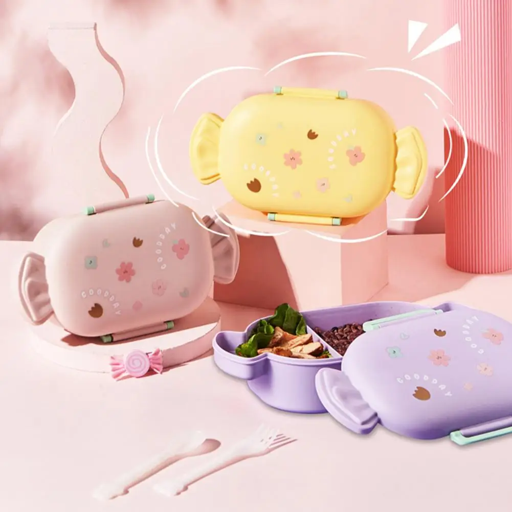 Lovely Bento Box Children Adult Lunch Box with 2 Compartments Leak-Proof Lunchbox Bento Box for Dining Out Work School