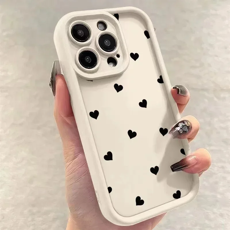 Black Love Heart Soft Matte Phone Case Cover