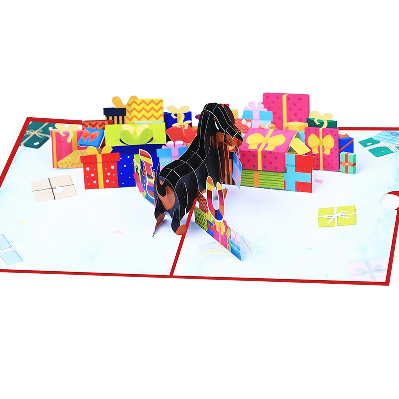 New Designed Dachshund Thinking of You Anniversary Card Laser Cut Handmade Animal 3D Pop Up Greeting Card Paper Gift and Craft