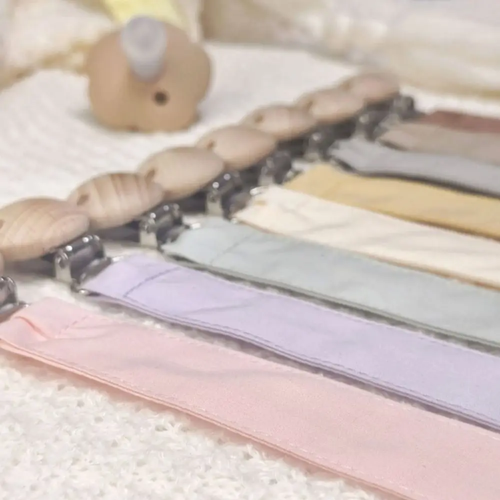 

Wood Baby Cloth Pacifier Chain Teether Toys Straps Adjustable Nipple Holder Clips Dummy Clips Solid Color Soother Holder Baby