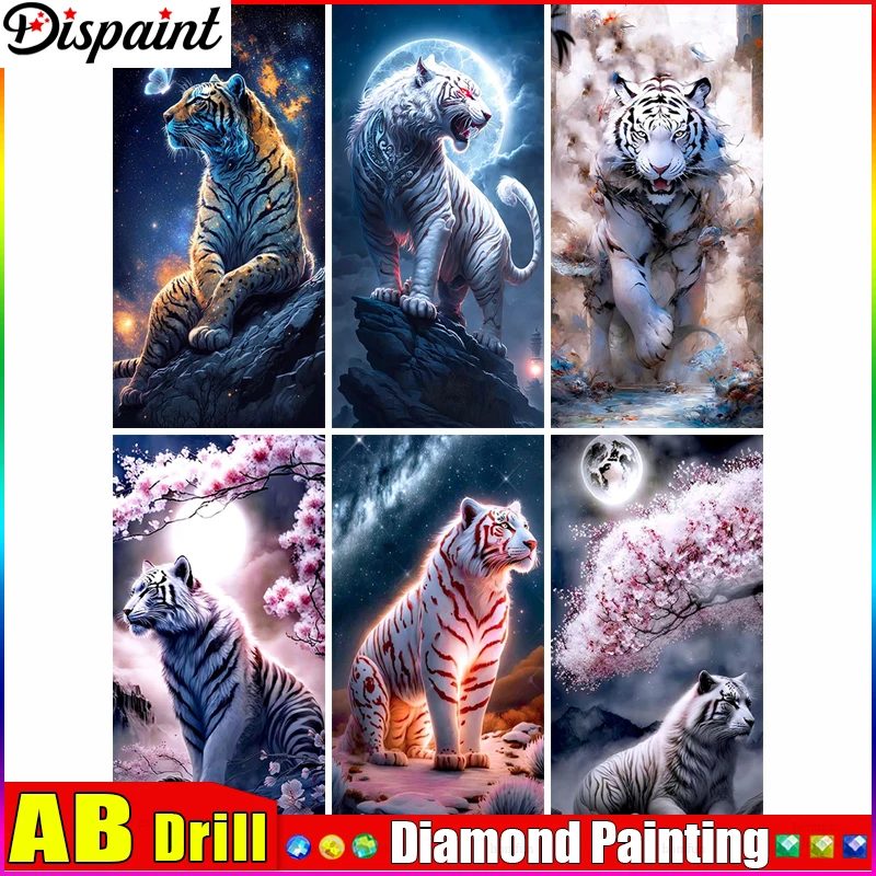 

Dispaint AB 5D Diy Diamond Painting Cross Stitch "Tiger Flower Moon" Home Decor Full Rhinestones Inlay Diamond Embroidery