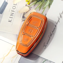 Premium 3 - Button TPU Car Key Case Cover (Orange)