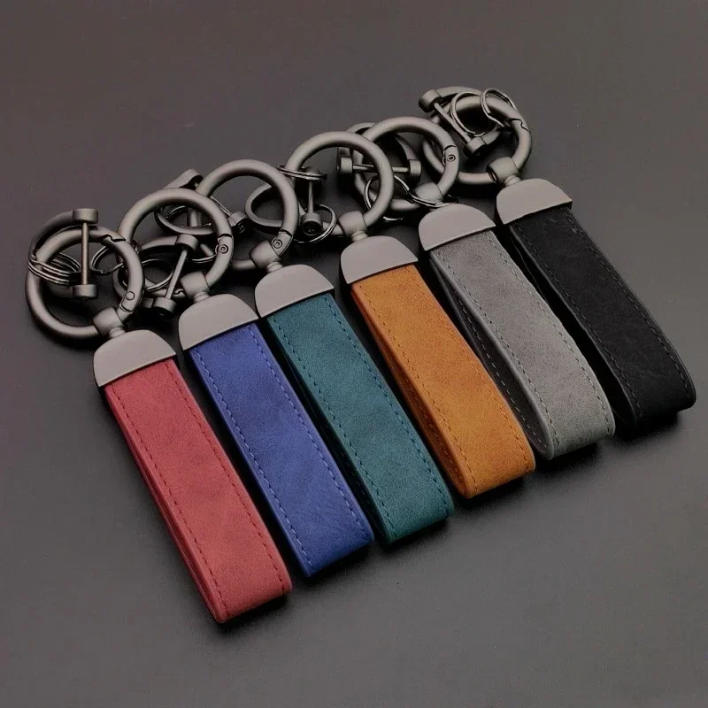 Crazy Horse Leather Keychain Car Key Chain Pendant Simple Personality Creative DIY Key Ring Gifts