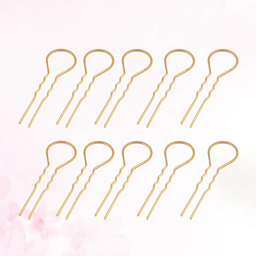 10pcs U Shaped Hairpins Wavy Hair Clips Alloy Bobby Pin Hair Stick for Women and Girls (Golden) U shaped hair pins 4