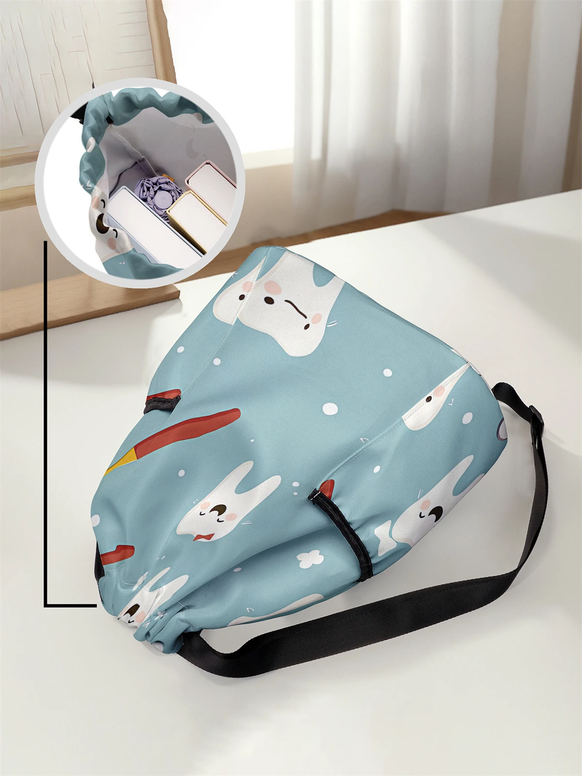 Tooth Pattern Pulling Rope Backpack - Large Capacity Durable Fitness Bag, Adjustable Shoulder Strap, Sports Beach Backpack