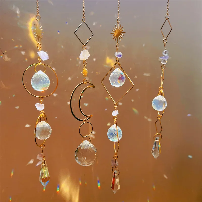

Hanging Crystal Pendant Garden Suncatcher Wind Chimes Rainbow Prism Crystal Chain for Window Drop Bell Christmas Tree Home Decor