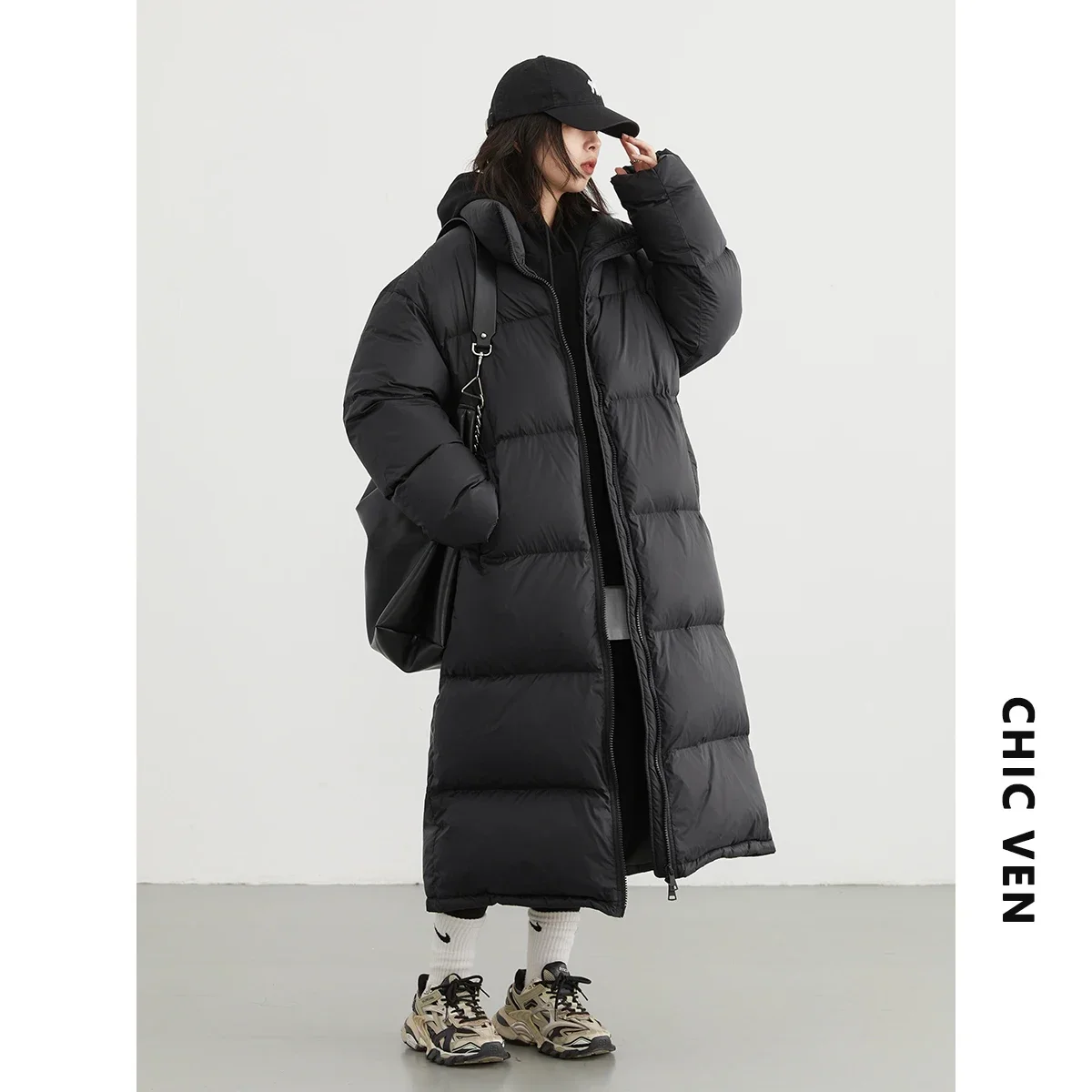 CHIC VEN Women Down Coats New Long Thick Warm Down Jackets Overcoat White Duck Down Loose Casual Jacket Autumn Winter 2023 5
