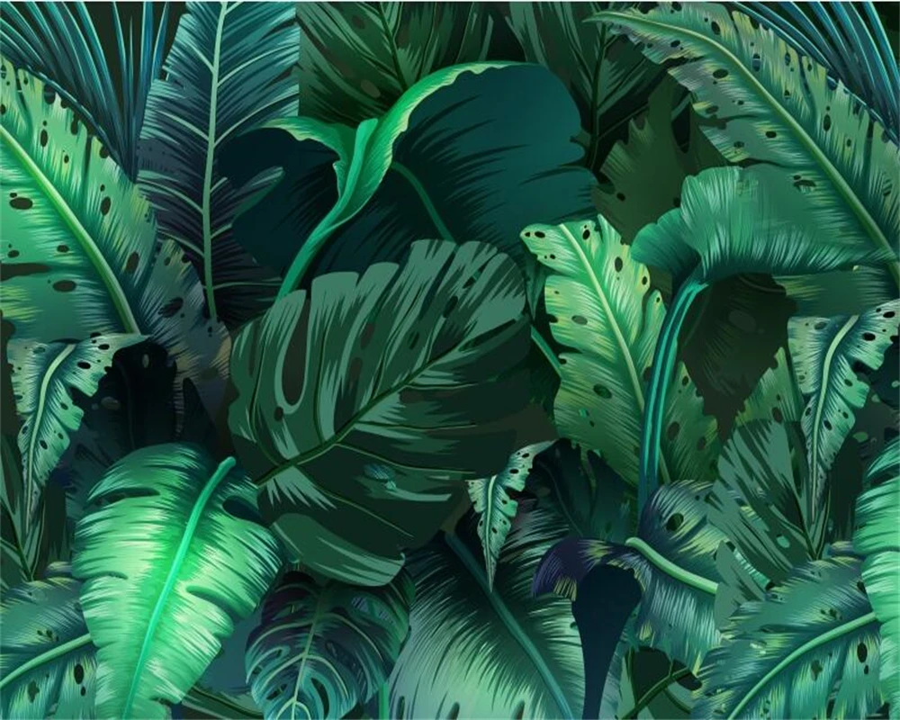 plantas folhas papagaio fundo murais casa decoracao 05