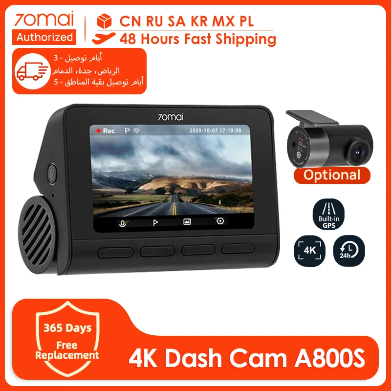 70mai A800S Dash Cam 4K UHD DVR Built-in GPS IMX415 140FOV