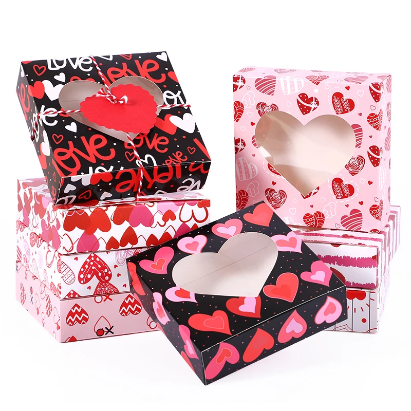 8pcs Love Heart Candy Gift Box with Window Valentines Day Chocolate Cookie Packaging Paper Boxes Wedding Birthday Party Supplies