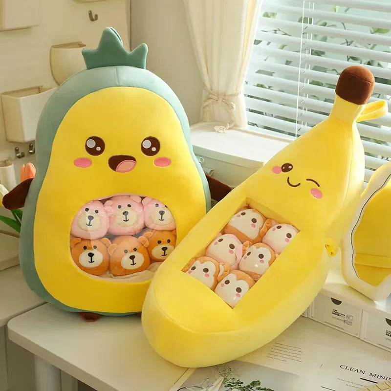 Six Small Toys Inside Cute Cartoon Fruit Plush Pillow Soft Stuffed Sofa Cushion Homdecor Pillow Backrest Children's Gift 3