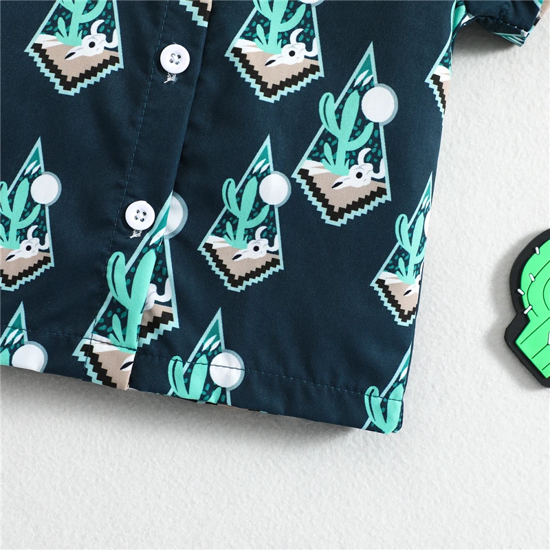 Children Shirts Baby Boys Button Up T-shirt Casual Cow's Head Print Lapel Short Sleeve Tops Toddler Summer Clothes Shirt