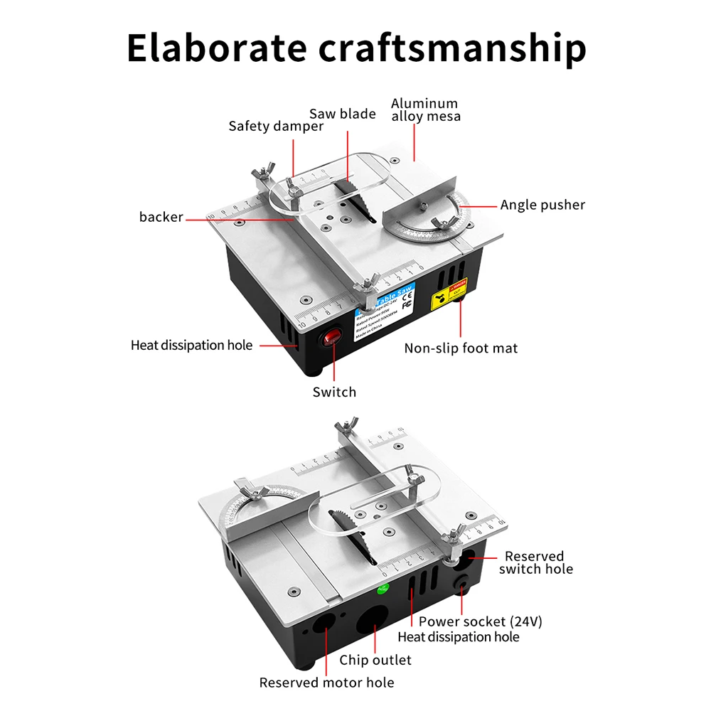 Woodworking Tools Woodworking Table Saw DC24V Household Miniature Woodworking Table Saw Electric Multi-Function Precision Dust-Proof Decoration Cutting Machine