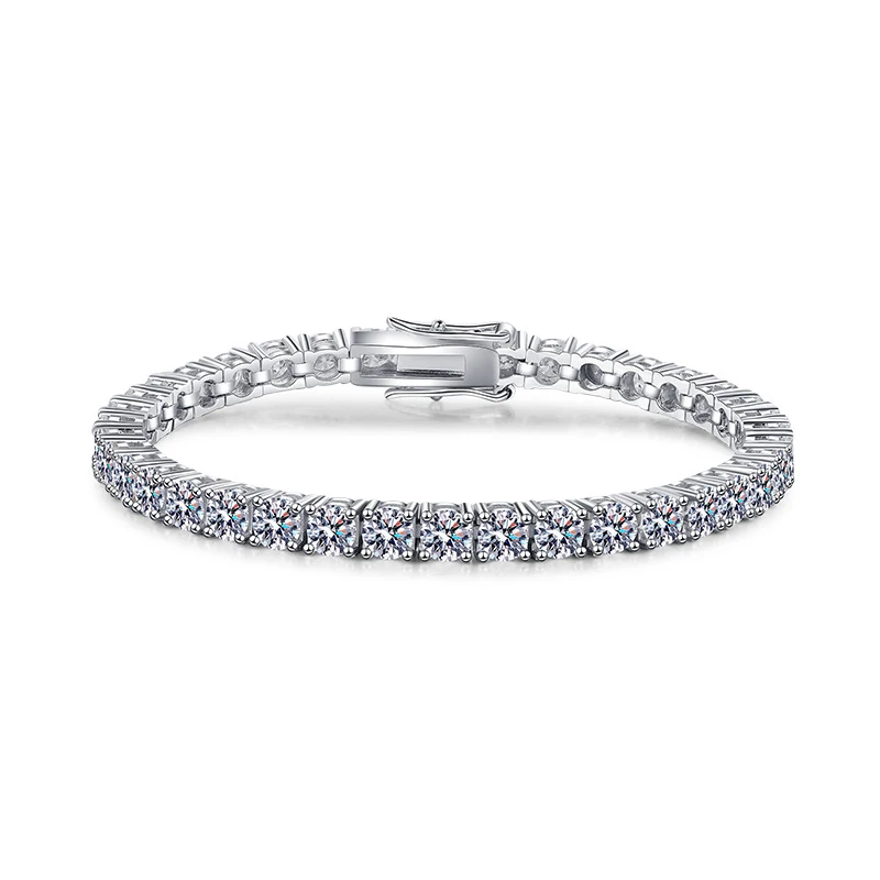 

Queenme 3mm 4mm D Color Moissanite Tennis Bracelet for Women Pass Diamond Tester 925 Sterling Silver White Gold Plated Bracelets