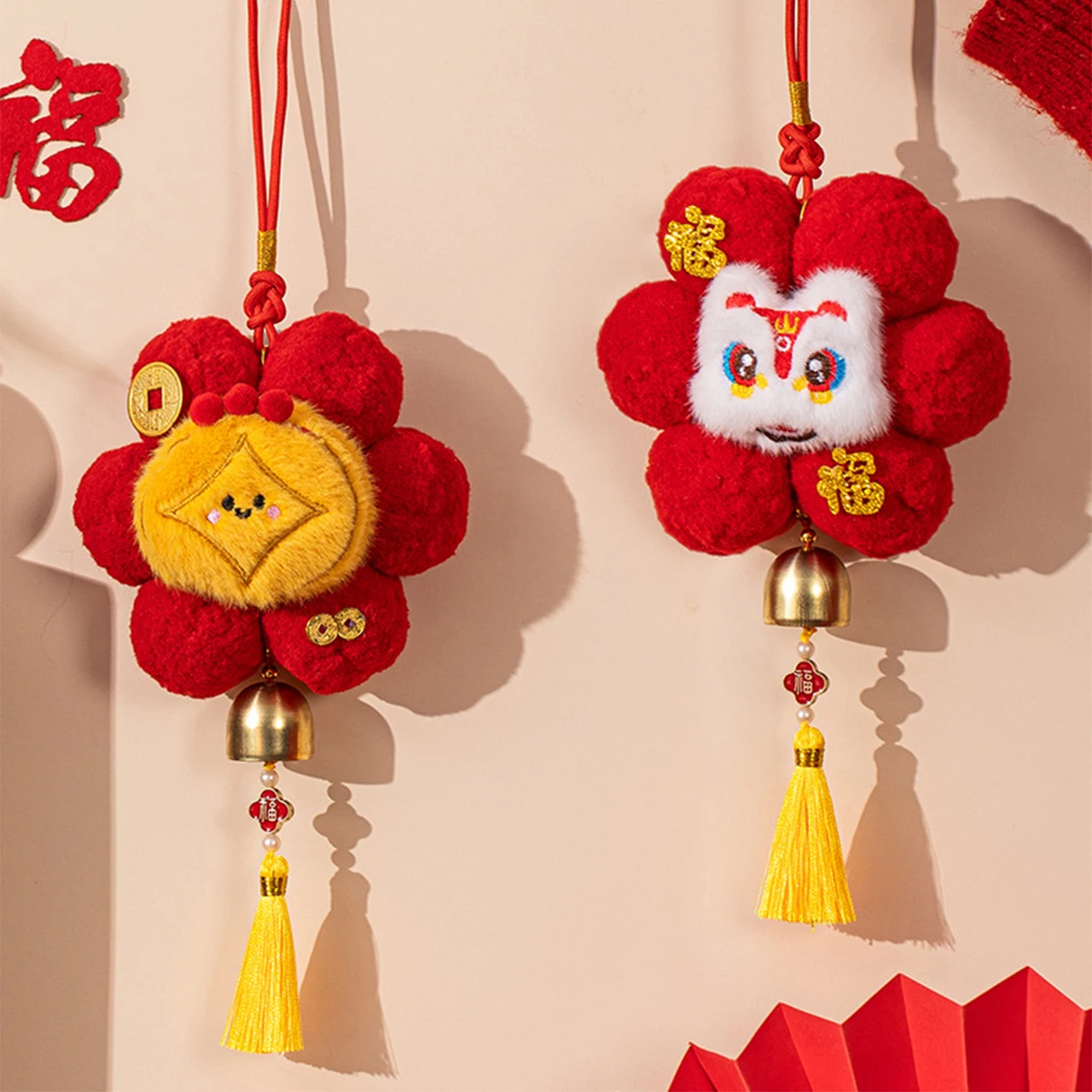 2026 New Year Decoration Hanging Plush Ornament with Wind Chime Room Decor Chinese New Year Hanging Ornament Festival Supplies