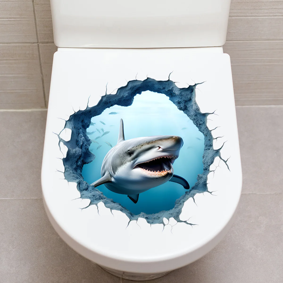 3D Hole Breaking Shark Toilet Stickers Removable Toilet Lid Wc Decoration Self-Adhesive Glass Vinyl Decals Bathroom Accessories