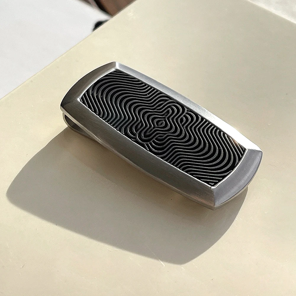 PJS MB 1:1 Money Clip 316 Stainless Steel Surface Engraved Luxury Six Pointed Star Rubber Pattern Design Change Folder