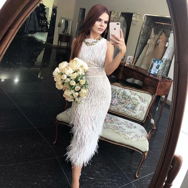 Classic Formal Sequin Feather Ball High Collar Long Dresses Cocktail Dresses Modern Style