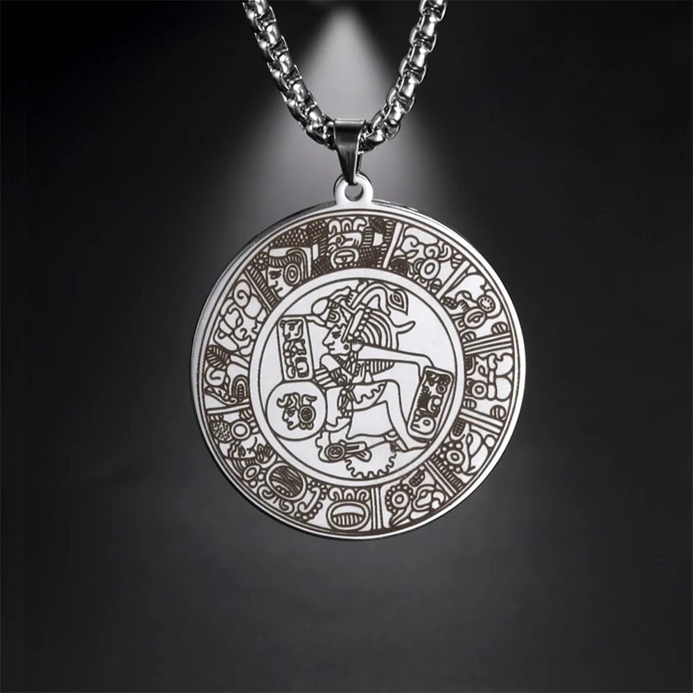 EUEAVAN Mayan Circle Mexican Hieroglyph Maya Pendant Necklace Inspiration  Talisman Stainless Steel Box Chain Vintage Jewelry - AliExpress, image size:1000x1000