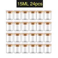5/10/12/20/24pcs sets Transparent Glass Bottles Jars Vials with Bamboo Lids for Art Crafts and Wedding Favors 15ml 1