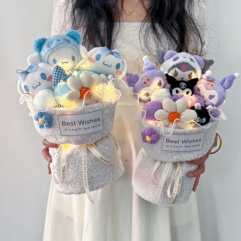 

Sanrio Cartoon Plush Cinnamoroll Bouquet Kuromi Hello Kitty Cat Plush Doll Toy Graduation Gifts Valentine's Day Gift