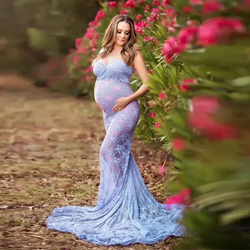 

Sexy Lace Maternity Dresses Photography Props Long Fancy Pregnancy Dress Shoulderless Maxi Gown For Pregnant Women Photo Shoots