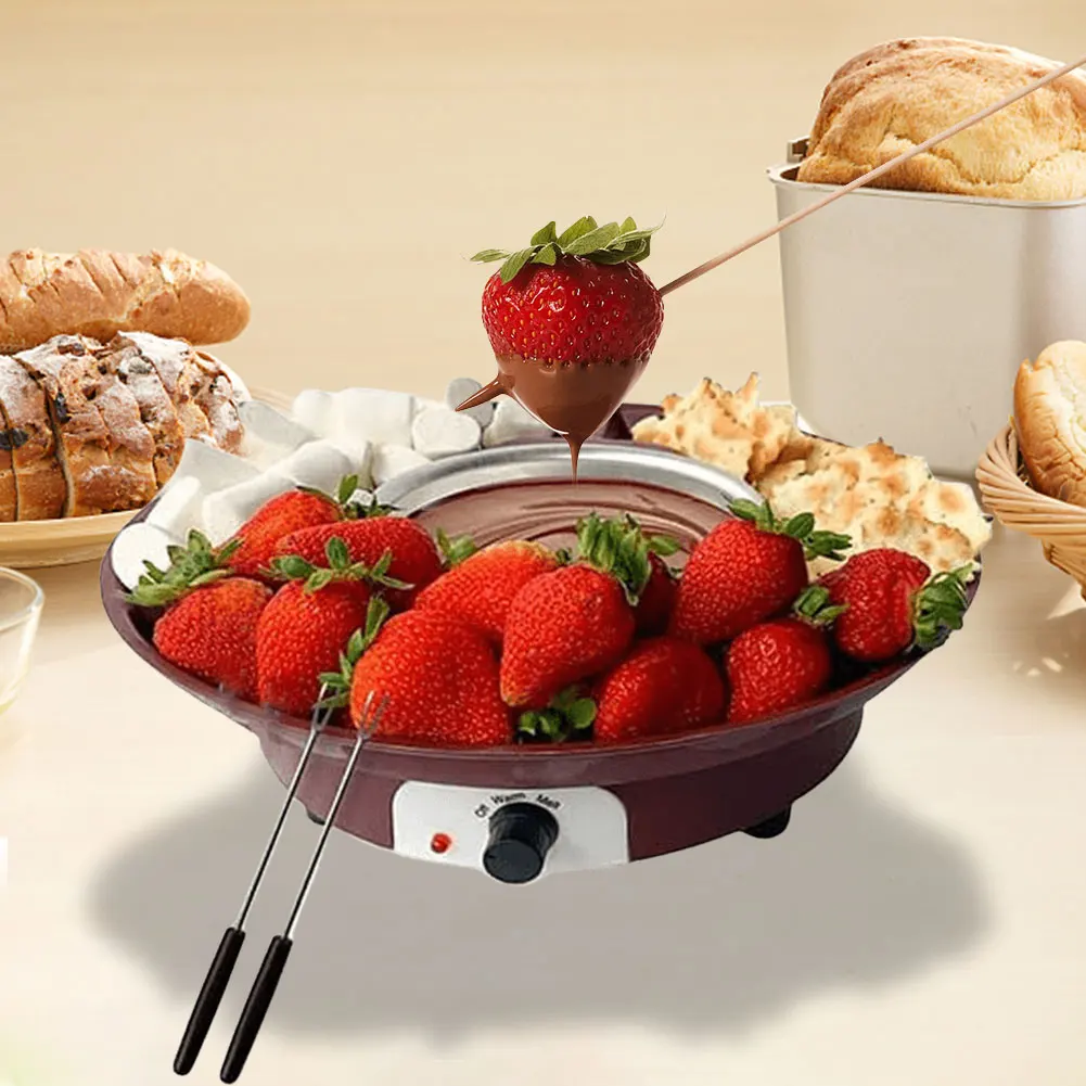 Electric Fondue Pot Set with 3 Section Food Tray and 2 Dipping Forks Chocolate Fountain Machine Chocolate Fondue Kit for Parties