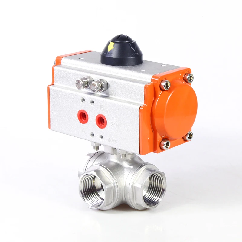 Dn10 304 In Acciaio Inox 3 Vie Acqua Calda Vapore Doppio Effetto Attuatore Pneumatico 2 Pz Valvola A Sfera