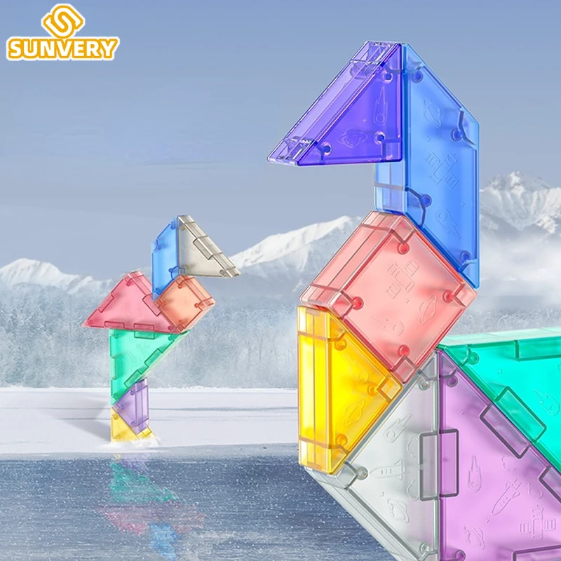 Магнитный пазл Tangram для 3D строительных блоков набор прозрачных форм цвета Раннее