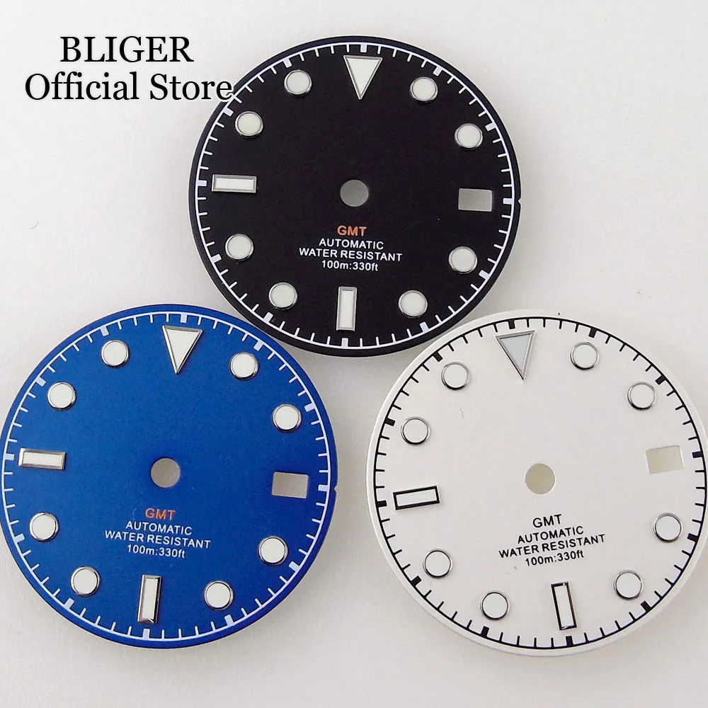

BLIGER Luminous Black White Blue NH34A 29mm Watch Dial Date Window fit NH34 GMT Automatic Movement Men Watch Part Accessories