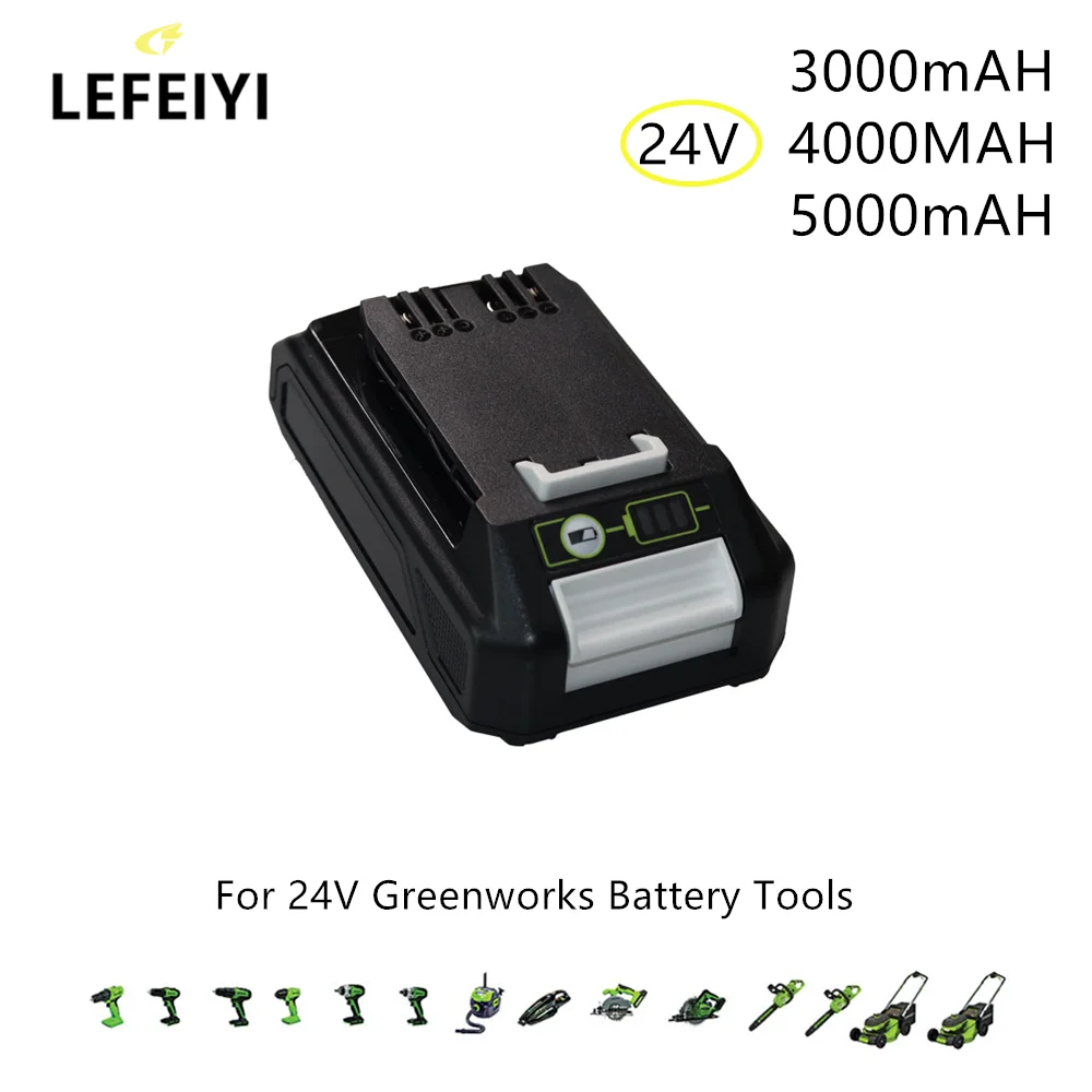 Batteria Al Litio Sostitutiva 24V 3.0/4.0/5.0Ah Per Strumenti Greenworks Compatibile 20352 22232