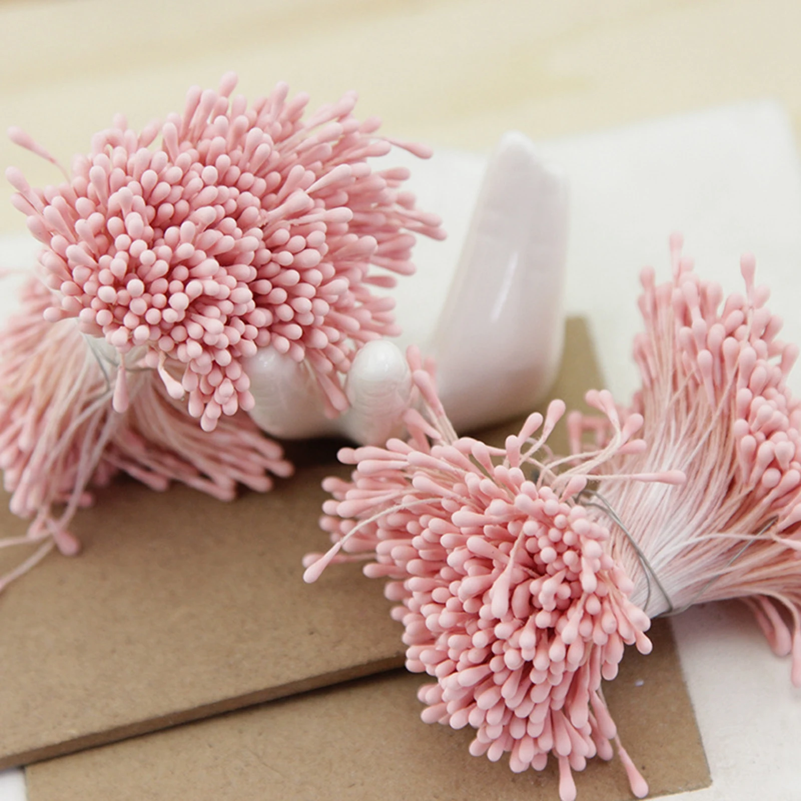 Artificial Flower Stamen 800 Pcs Matte Effect Artificial Flower Stamen Double Round Heads Cotton String for Wedding Millinery Sugarcraft