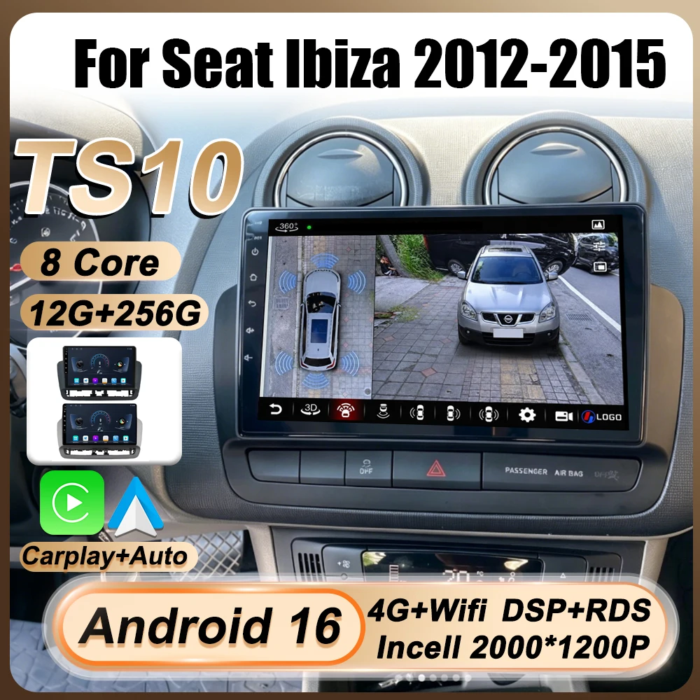 Radio para Auto Android 16 para Seat Ibiza 2012-2015, GPS, Navegación, Carplay Inalámbrico, Reproductor Multimedia, Video, 4G, Bluetooth, 8 Núcleos 1
