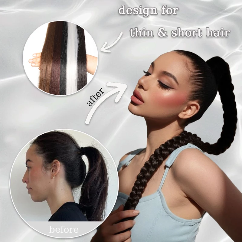 Synthetic Long Hair Ponytail Extensions Wig for Braiding 28inches Straight Ponytail Hairpiece with Hair Tie for Women Daily Use