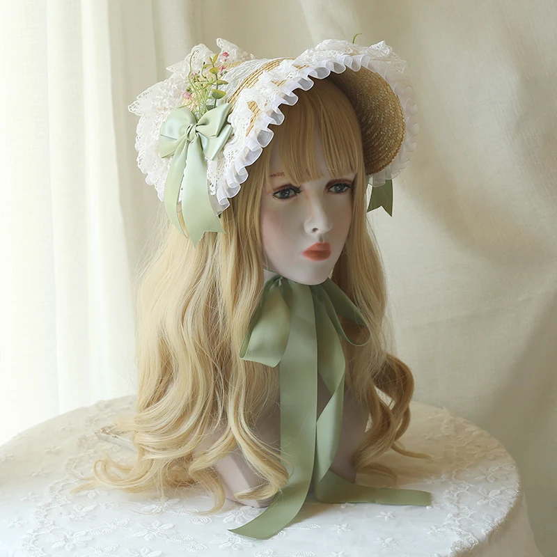 

Lolita hat Handmade bonette multi color reminiscence BNT original design idyllic Lolita Bow Lace straw hat girl summer