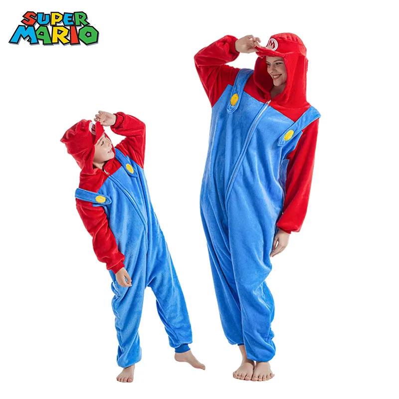 

Super Mario Onesie Pajamas Game Cosplay Costume for Halloween One-Piece Luigi Fleece Full Body Pijamas Whole Clothes Birthday