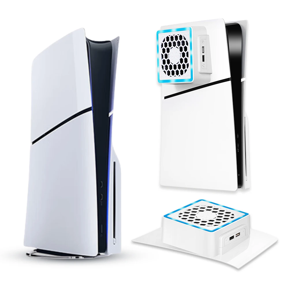 LED 조명 장착 냉각 선풍기, 측면 장착 냉각 선풍기, PS5 슬림 게임 콘솔용, USB 포트 2 개, 5V 2.4A