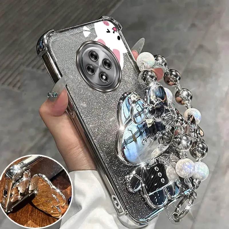 Glitter Mirror Rabbit Phone Holder Case with Anti-Knock Stand and Airbag Protection