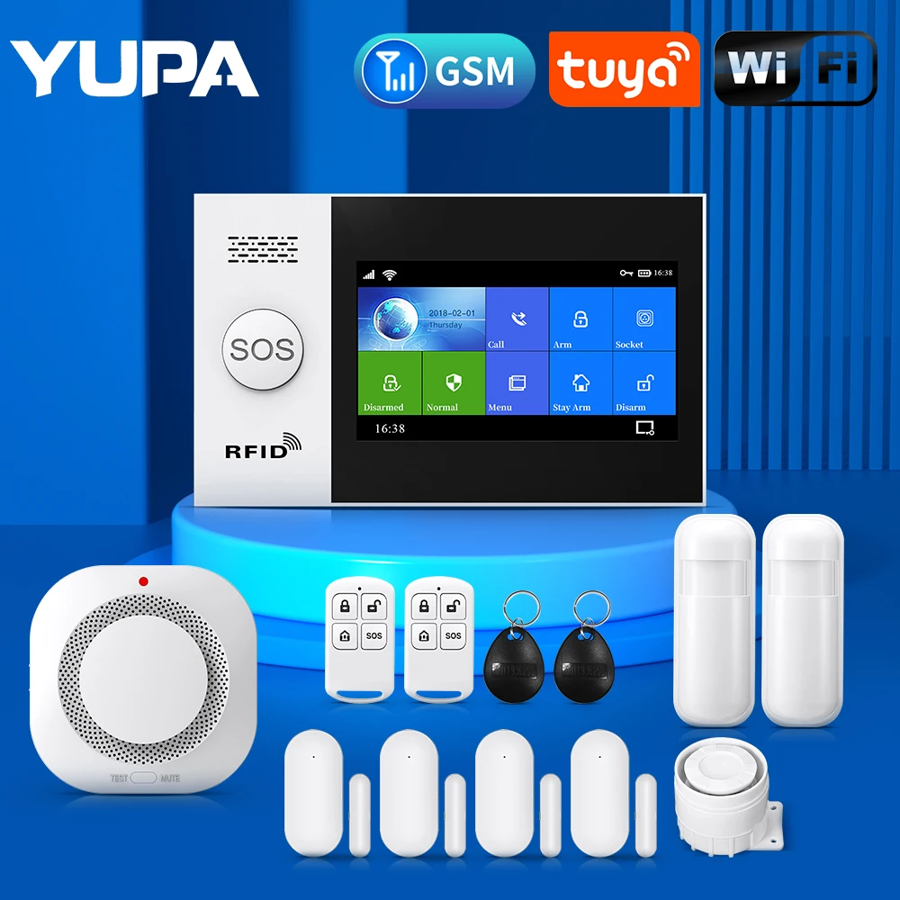 TUYA WIFI Alarm System With Smoke Detector kits Door Sensor Wireless