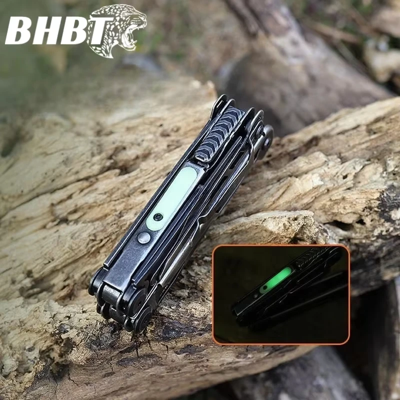 BHBT 15 in 1 멀티툴 플라이어 다기능 렌치 다마스커스 나이프 접이식 EDC 아웃도어 캠핑 서바이벌 멀티툴