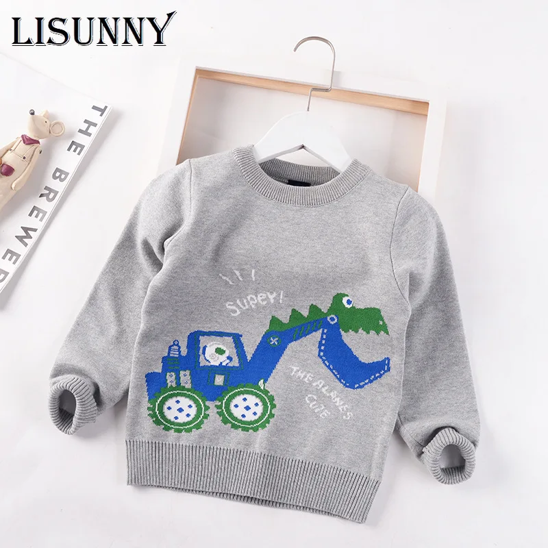 

2024 Autumn Winter Children Cartoon car Knitted Sweater Kids Baby Boys Double-knit Pullover Jumper Cotton Toddler Clothes 2-7y