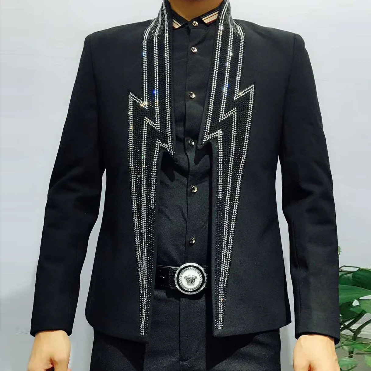 Jacket Men Heavy Industry Luxury Banquet Jacket Blazer Masculino Lightning Rhinestone Club Party Blazer Men Stage Suit