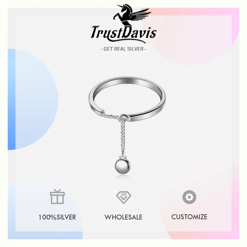925 Sterling Silver Beads Chain Open Finger Ring For Women Girls Sterling Silver Jewelry Gift silver rings,silver ring