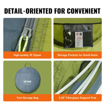 VEVOR Camping Tent Pop Up Tent for 4 Person Easy Setup Waterproof Backpacking Tent with Door & Window for Outdoor Family Camping 6