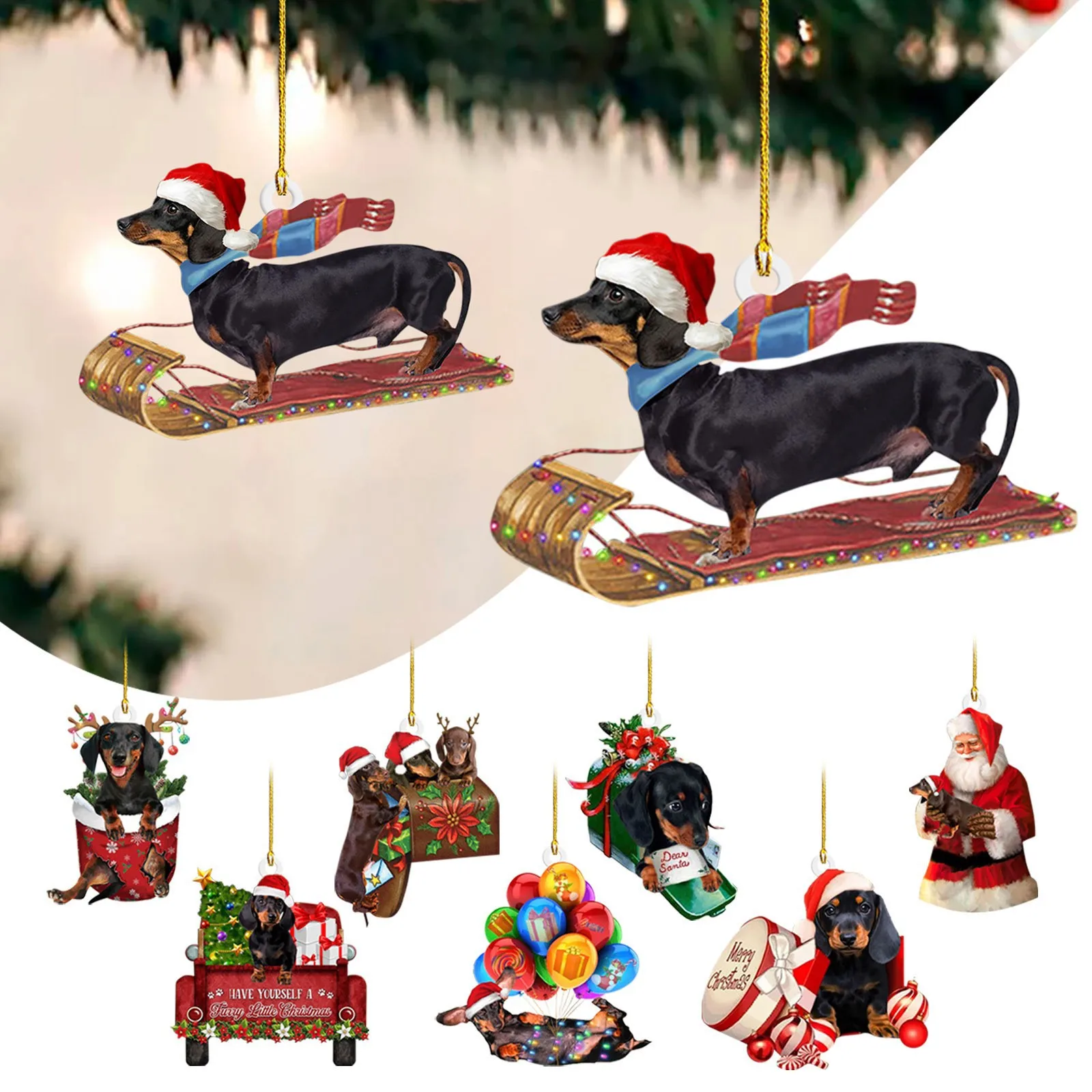 thumbnail image 2 of Adornos colgantes para árbol de Navidad, colgantes con forma de perro salchicha, decoraciones navideñas para el hogar, regalos de Navidad y Año Nuevo, 2 of 5