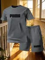 Ensemble décontracté d'été pour hommes, t-shirt à manches courtes et short, imprimé lettres simple et tendance, ensemble sport 2 pièces à séchage rapide 1