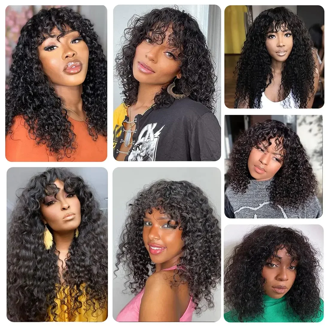 30 inch Water Wave Human Hair Wigs With Bangs Glueless Fringe Wig Kinky Curly Bob Wig with Bangs Full Machine Made 180% Human hair wigs