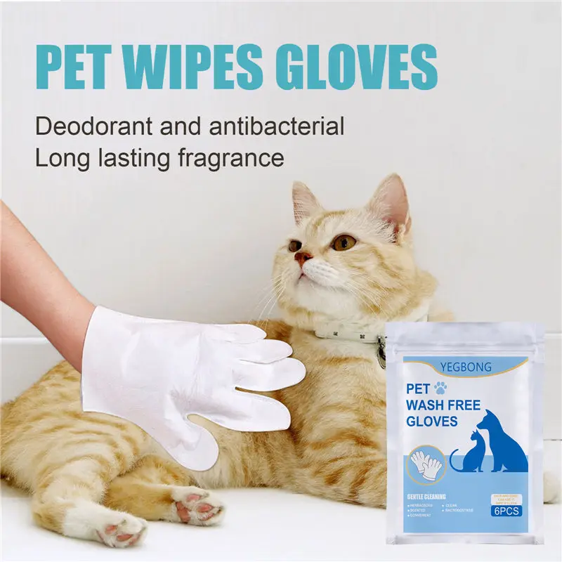 

6Pcs/Pack Cat Dog Grooming Glove Pet Hair Deshedding Brush Comb Glove Disposable Pet Stain Remover Wipes Non-Woven Fabric Glove